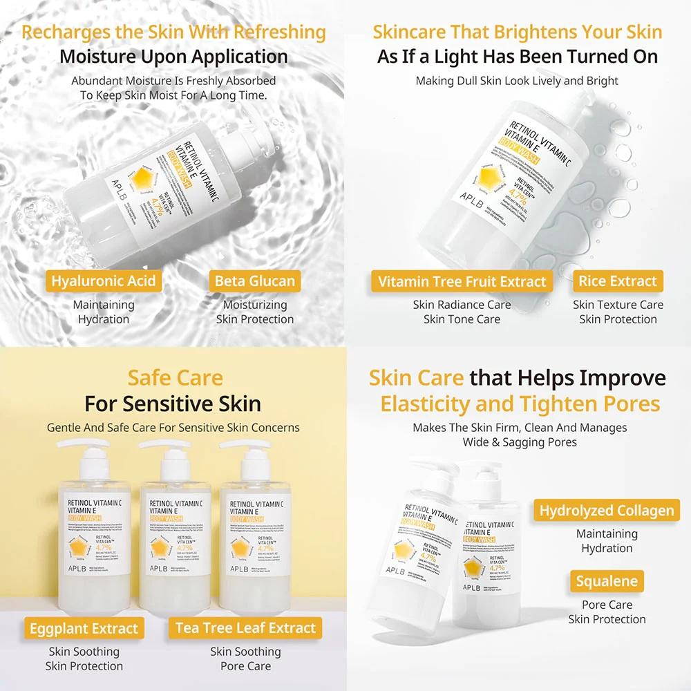 APLB RETINOL VITAMIN C VITAMIN E BODY WASH 300ml 8